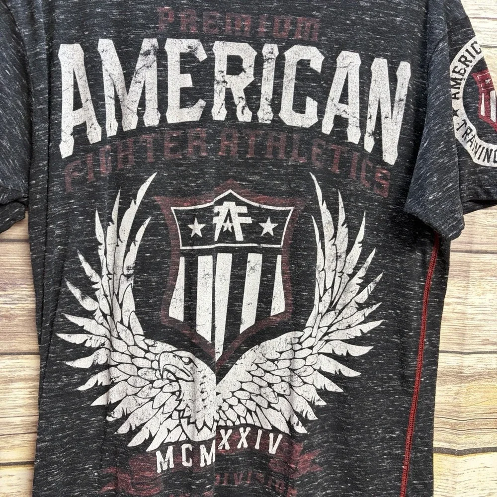 American‎ Fighter by Affliction Men's Small Heathered Black T-Shirt Short Sleeve